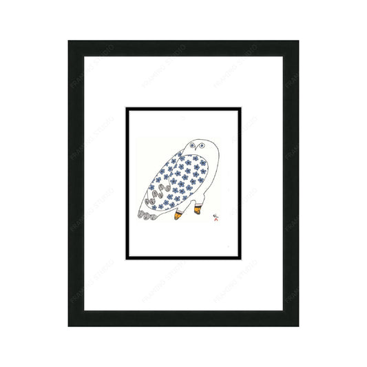 Blossoming Owl by Ningiukulu Teevee,, Indigenous Art Card, Inuit Framed Art Card