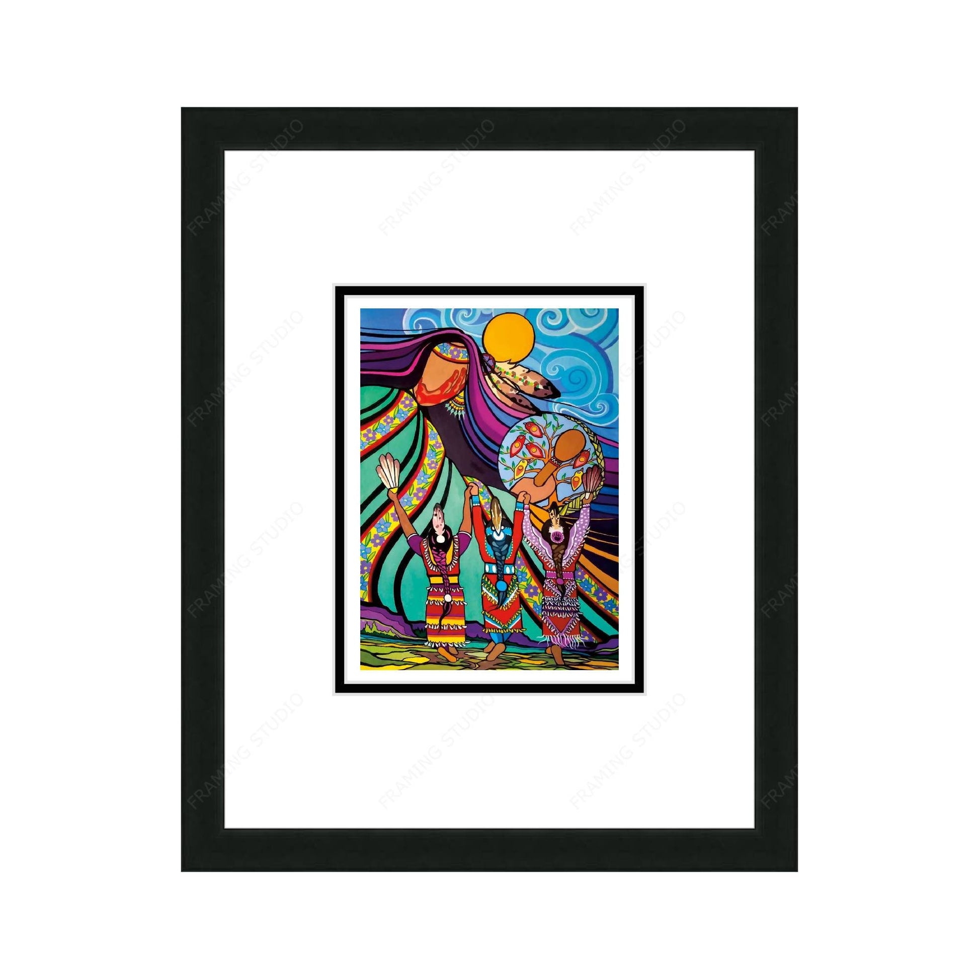 Dancing To Mother Earth’s Drum by Pam Cailloux, Indigenous Art Card, Framed Art Card, Métis Artist