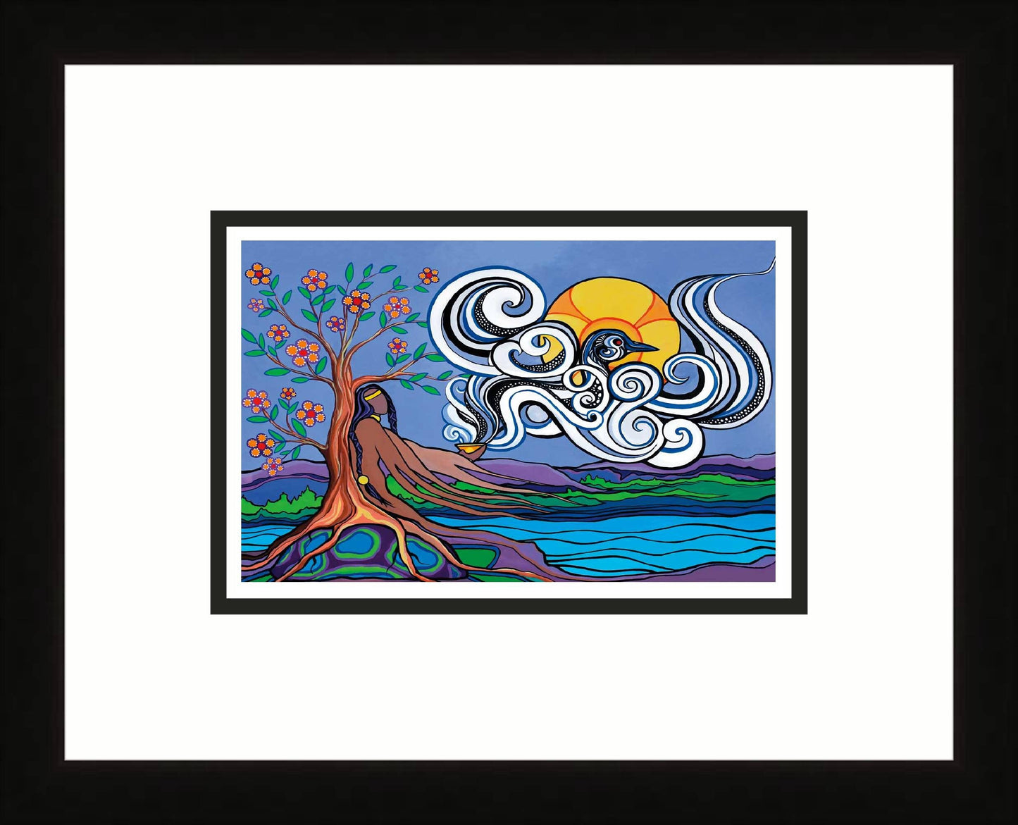 Prayers By The Lake by Pam Cailloux, Indigenous Art Card, Framed Art Card, Métis Artist