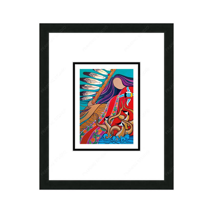 Mother Earth And Dancing Geese by Pam Cailloux, Indigenous Art Card, Framed Art Card, Métis Artist