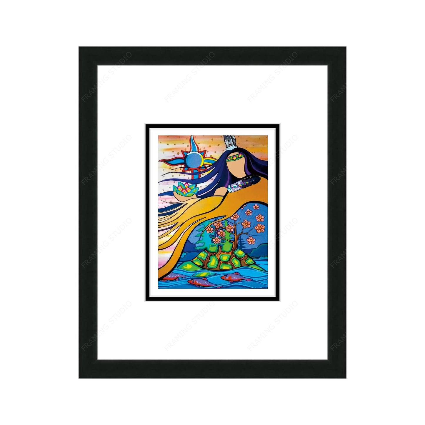 Mother Earth And The Reconciliation Of Turtle Island by Pam Cailloux, Indigenous Art Card, Framed Art Card, Métis Artist