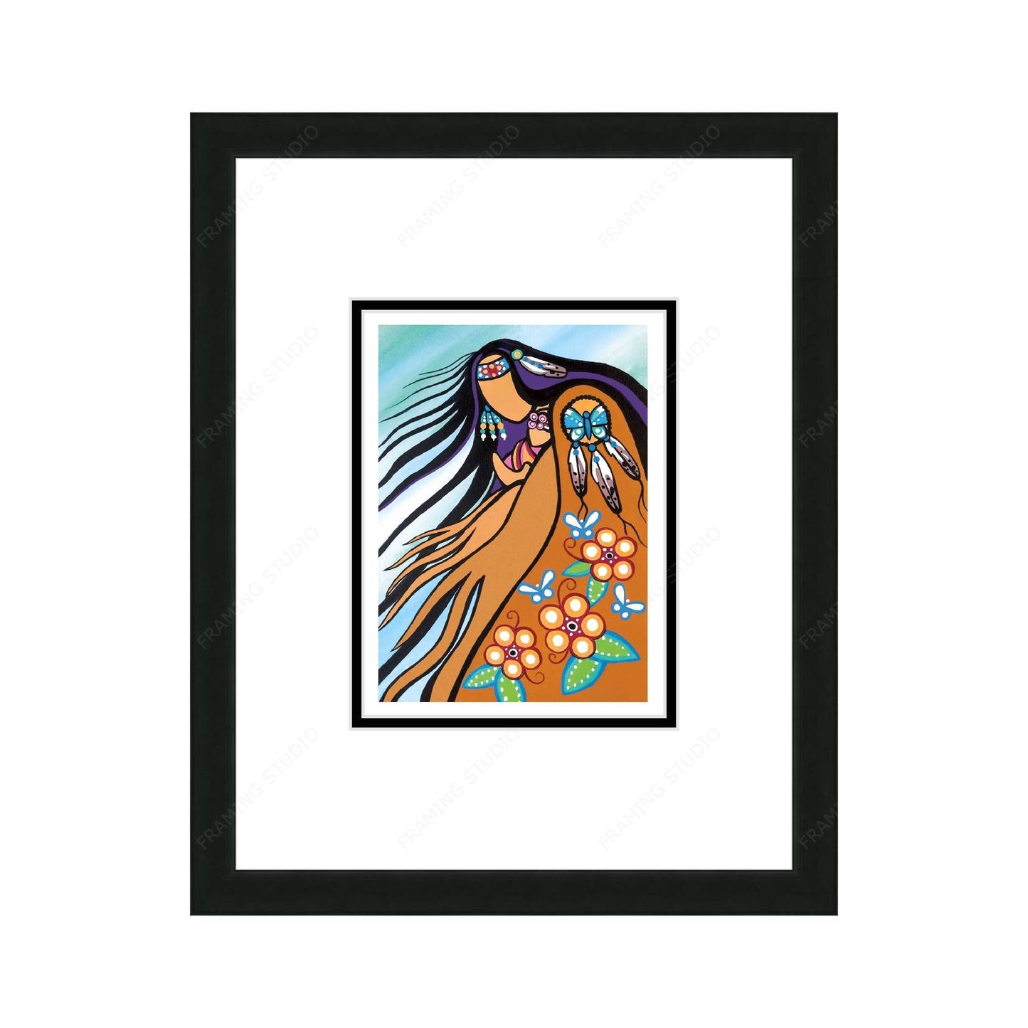 Innocence And Butterflies by Pam Cailloux, Indigenous Art Card, Framed Art Card, Métis Artist