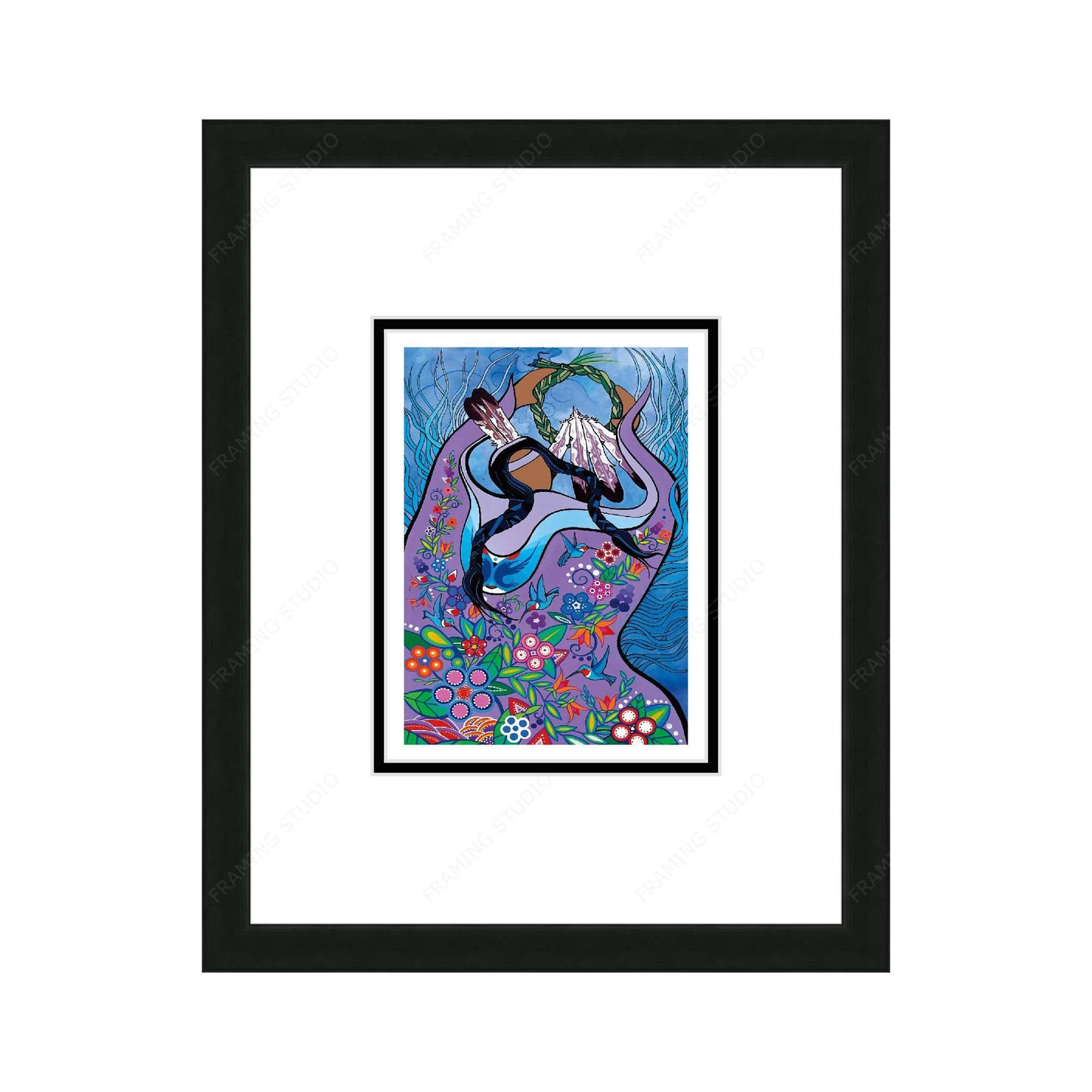 Dancing With Hummingbirds by Pam Cailloux, Indigenous Art Card, Framed Art Card, Métis Artist