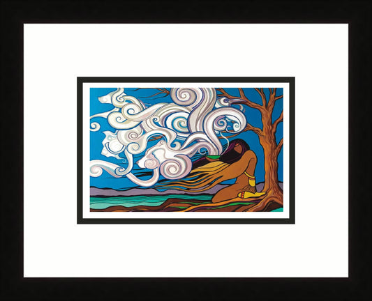 Smudge By The Lake by Pam Cailloux, Indigenous Art Card, Framed Art Card, Métis Artist