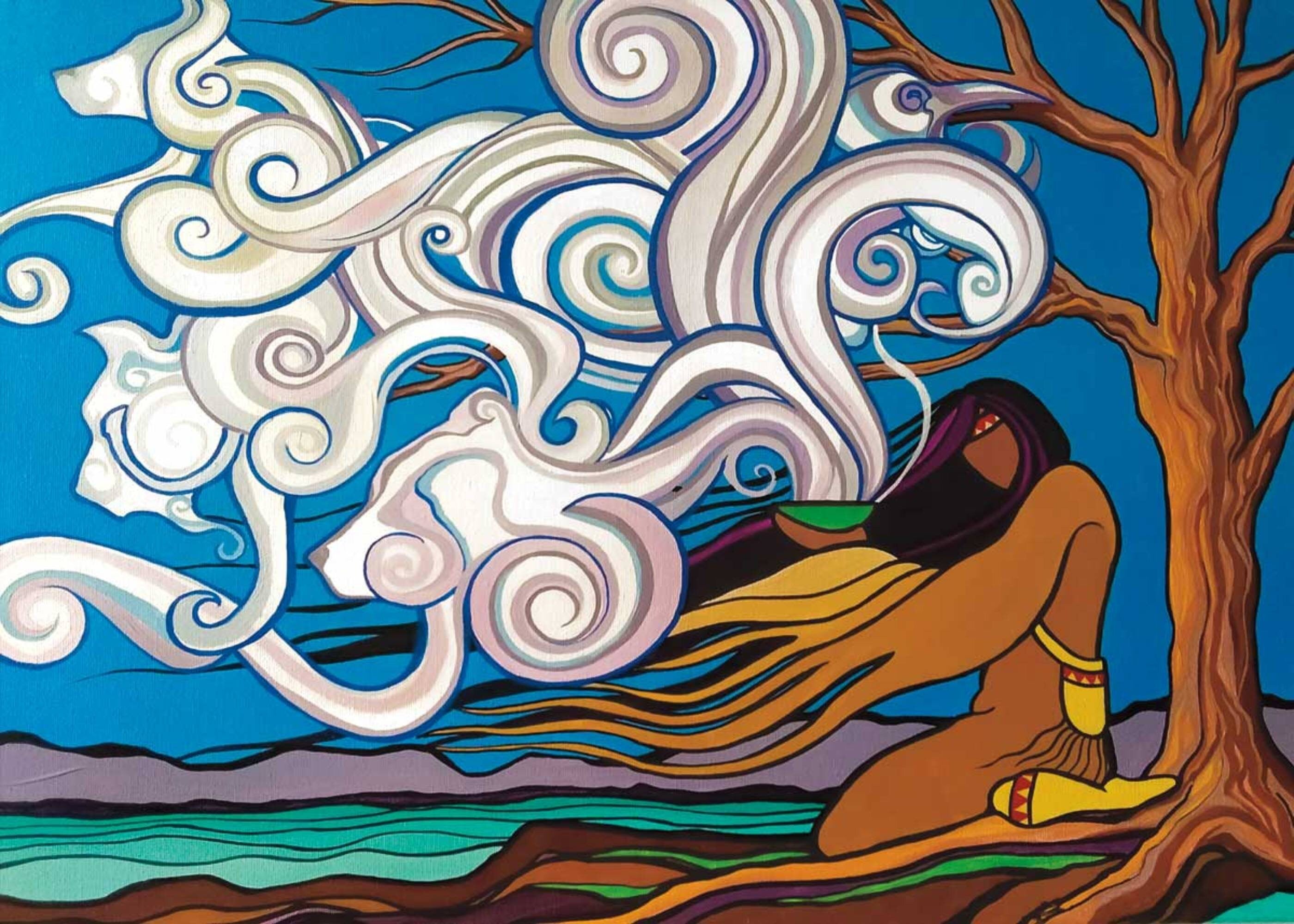 Smudge By The Lake by Pam Cailloux, Indigenous Art Card, Framed
