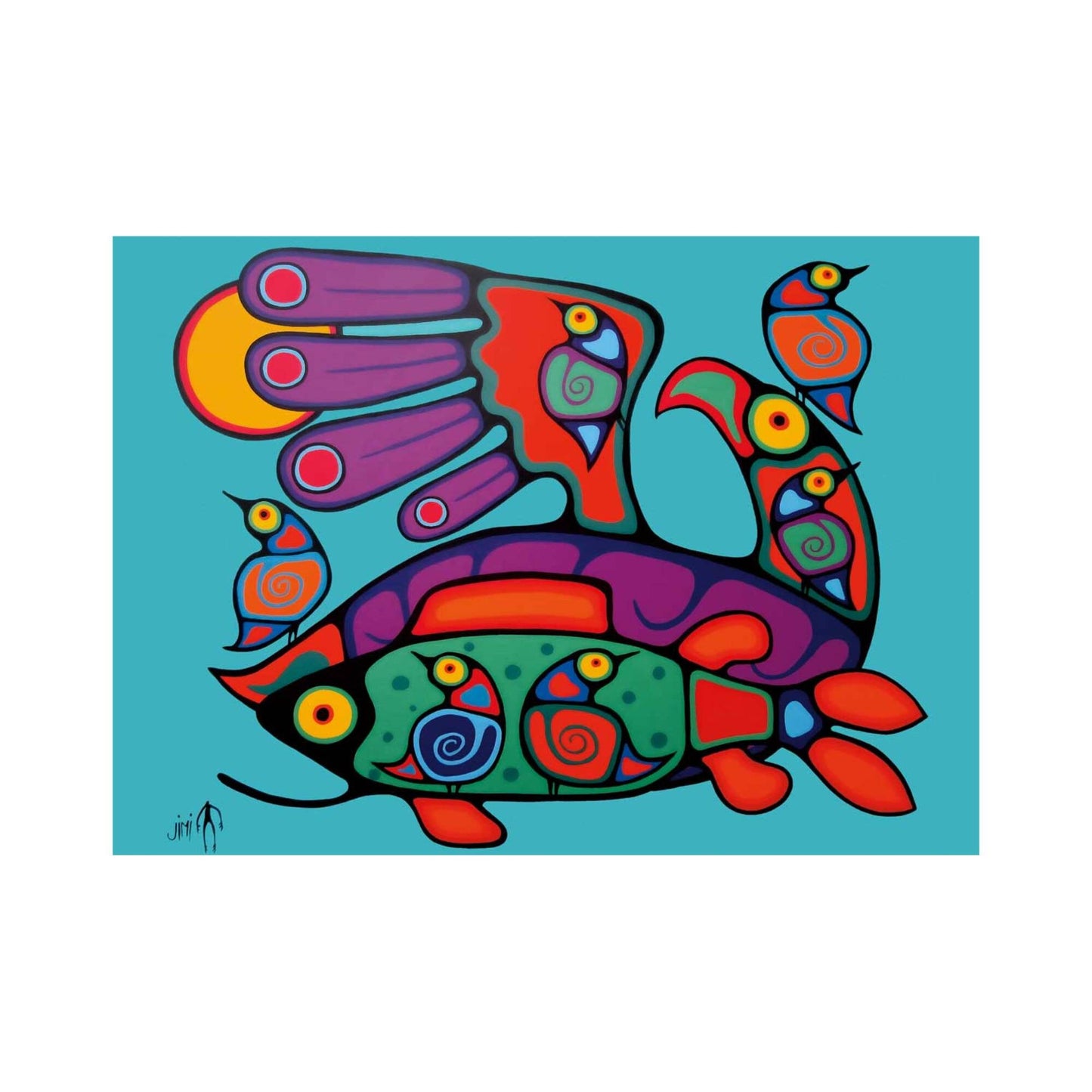 Birds And Fish by Jim Oskineegish Indigenous Art Print, First Nations, Ahnisnabae Culture, Native American Indian Decor