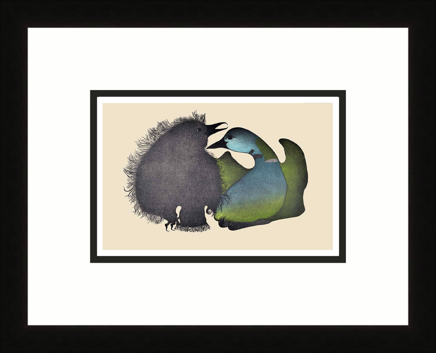 Loon With Young, 1998 by Pitaloosie Saila,  Inuit Art Card, Framed Art Card