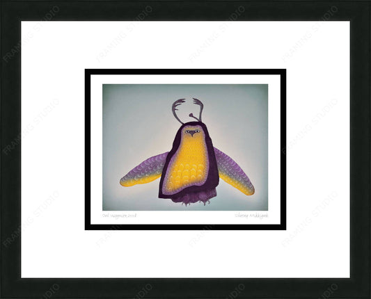 Owl Incognito,2008 by Ohotaq Mikkigak,  Inuit Art Card, Framed Art Card