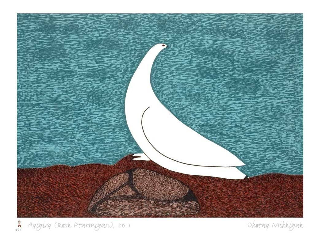 Aqigirq (Rock Ptarmigan), 2011 by Ohotaq Mikkigak,  Inuit Art Card, Framed Art Card