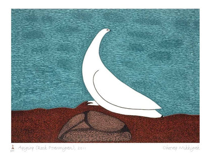 Aqigirq (Rock Ptarmigan), 2011 by Ohotaq Mikkigak,  Inuit Art Card, Framed Art Card