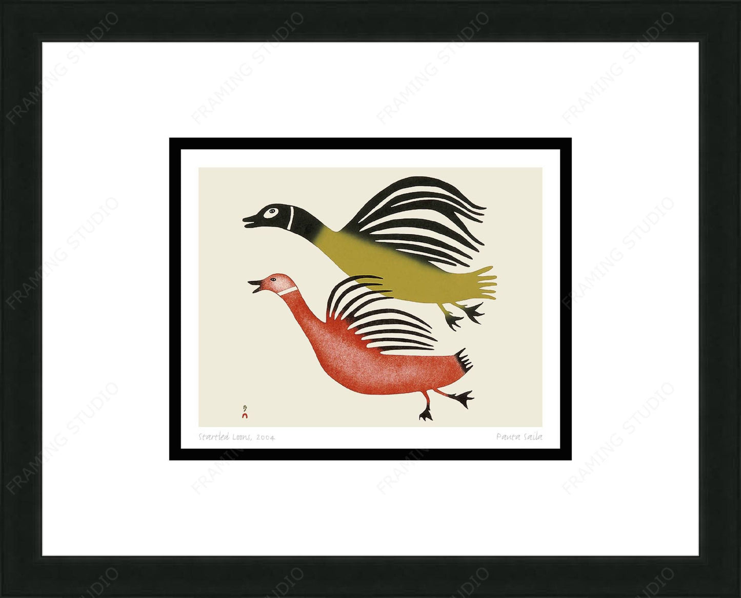 Startled Loons, 2004 by Pauta Saila,  Inuit Art Card, Framed Art Card