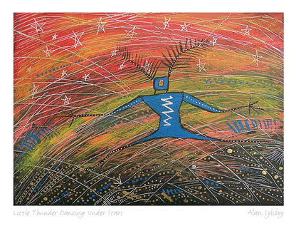 Little Thunder Dancing Under Stars by Alan Syliboy, Indigenous Art Card, Framed Art Card, Mi’kmaq Artist