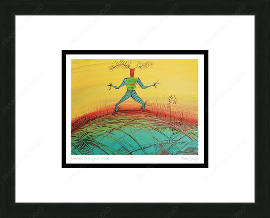 Shaman Dancing At Sunset by Alan Syliboy, Indigenous Art Card, Framed Art Card, Mi’kmaq Artist