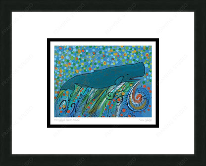 Petroglyph Sperm Whale by Alan Syliboy, Indigenous Art Card, Framed Art Card, Mi’kmaq Artist