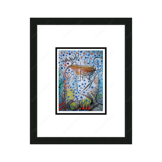 Moose With Spirits Dancing All Around by Alan Syliboy, Indigenous Art Card, Framed Art Card, Mi’kmaq Artist