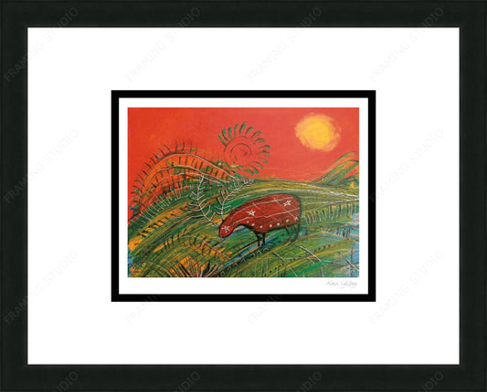 Caribou With Red by Alan Syliboy, Indigenous Art Card, Framed Art Card, Mi’kmaq Artist