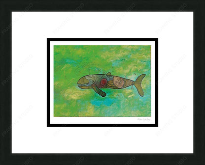 Humpback Whale in Green Water by Alan Syliboy, Indigenous Art Card, Framed Art Card, Mi’kmaq Artist