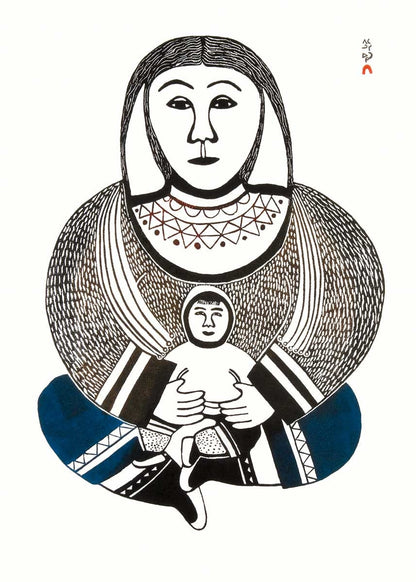 Mother And Child by Pauojoungi Saggiak, Indigenous Art Card, Inuit Framed Art Card