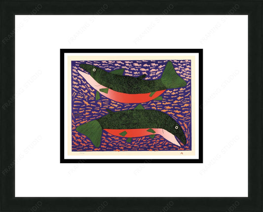 Bountiful Sea by Pitseolak Niviaqsi, Inuit Art Card, Framed Art Card, Fish