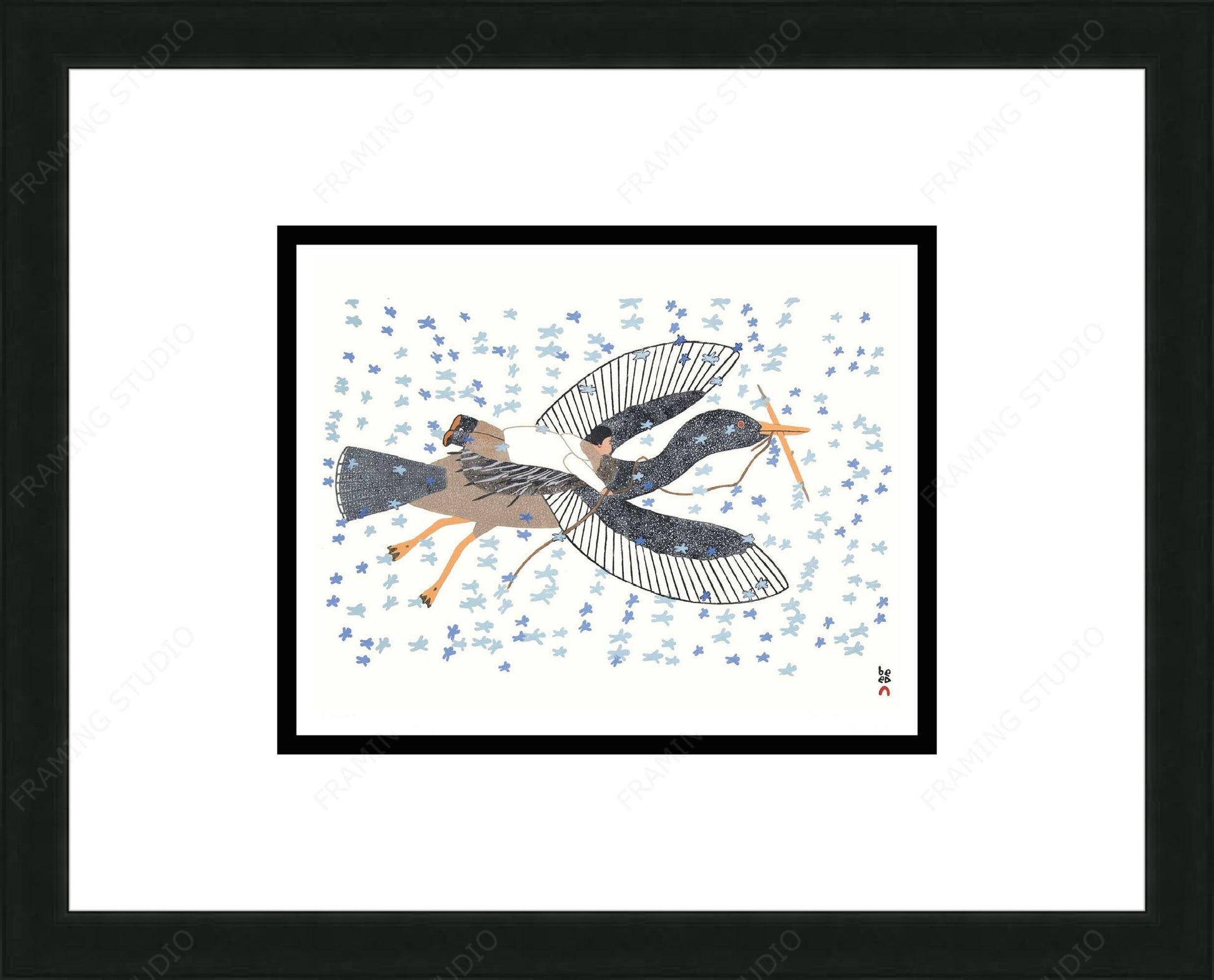 Celestial Flight by Qavavau Manumie, Inuit Art Card, Framed Art Card, Cape Dorset