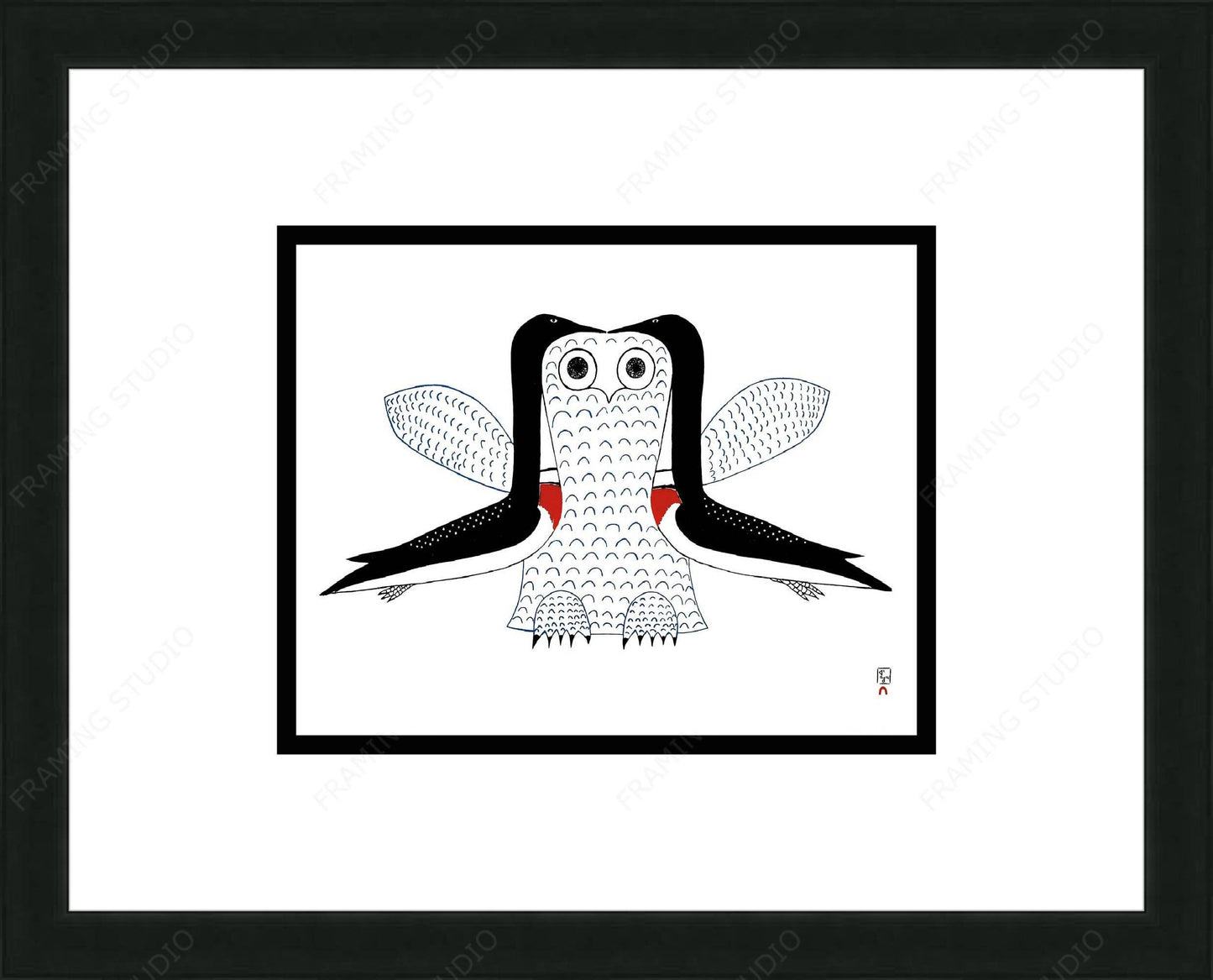 Imaginary Owl by Ohotaq Mikkigak, Inuit Art Card, Framed Art Card