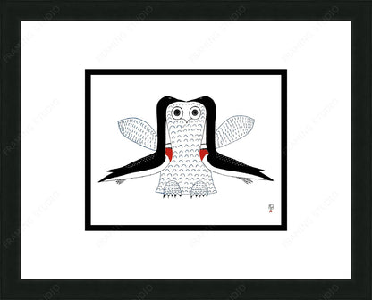 Imaginary Owl by Ohotaq Mikkigak, Inuit Art Card, Framed Art Card