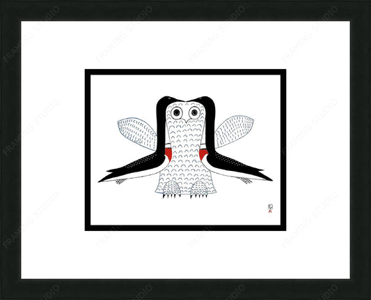 Imaginary Owl by Ohotaq Mikkigak, Inuit Art Card, Framed Art Card