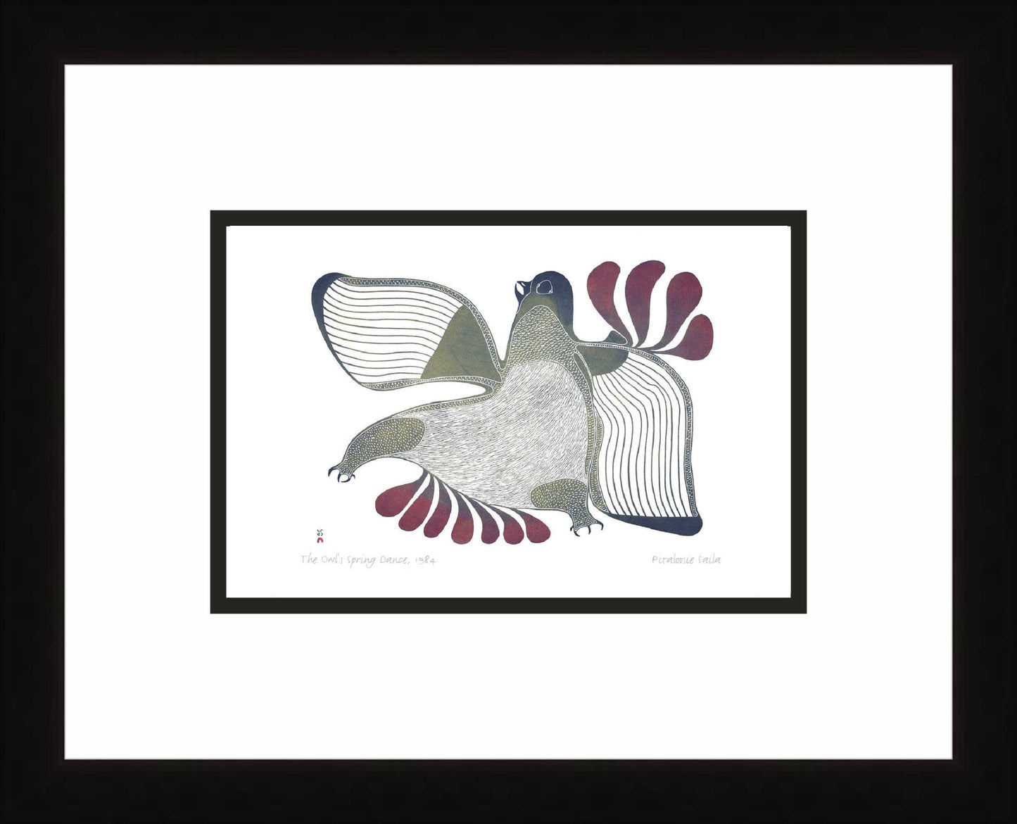 The Owl’s Spring Dance, 1984 by Pitaloosie Saila,  Inuit Art Card, Framed Art Card