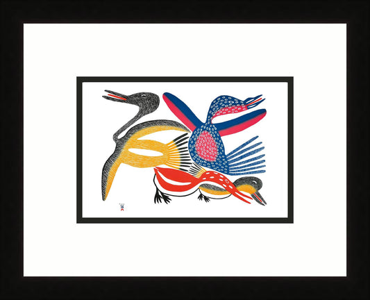 Meelia’s Birds, 2006 by Meelia Kelly,  Inuit Art Card, Framed Art Card