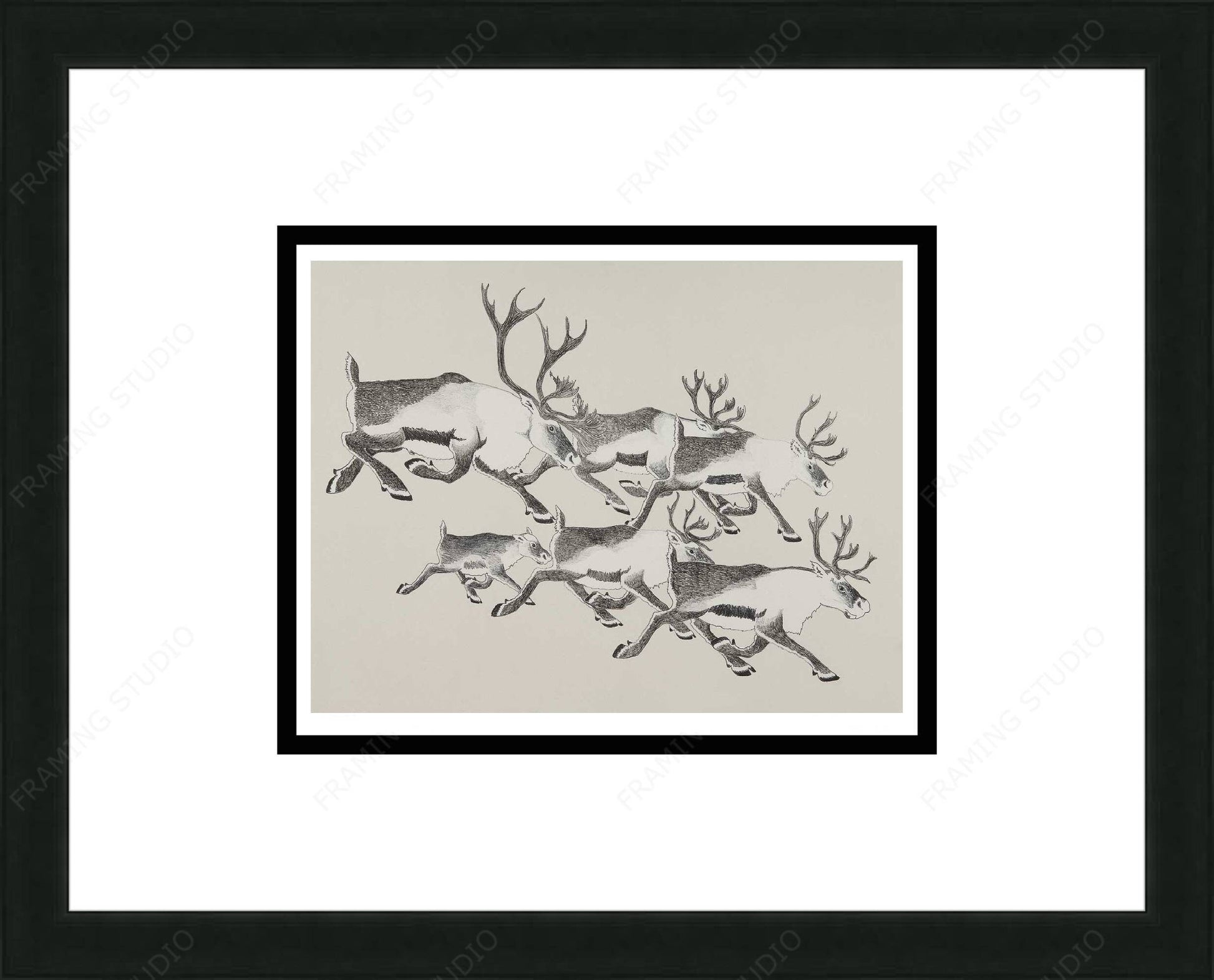 Caribou Migration by Tim Pitsiulak, Inuit Art Card, Framed Art Card