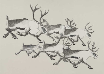 Caribou Migration by Tim Pitsiulak, Inuit Art Card, Framed Art Card