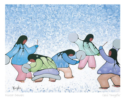 Winter Dancers By Cecil Youngfox Framed Artcard, Indigenous Art