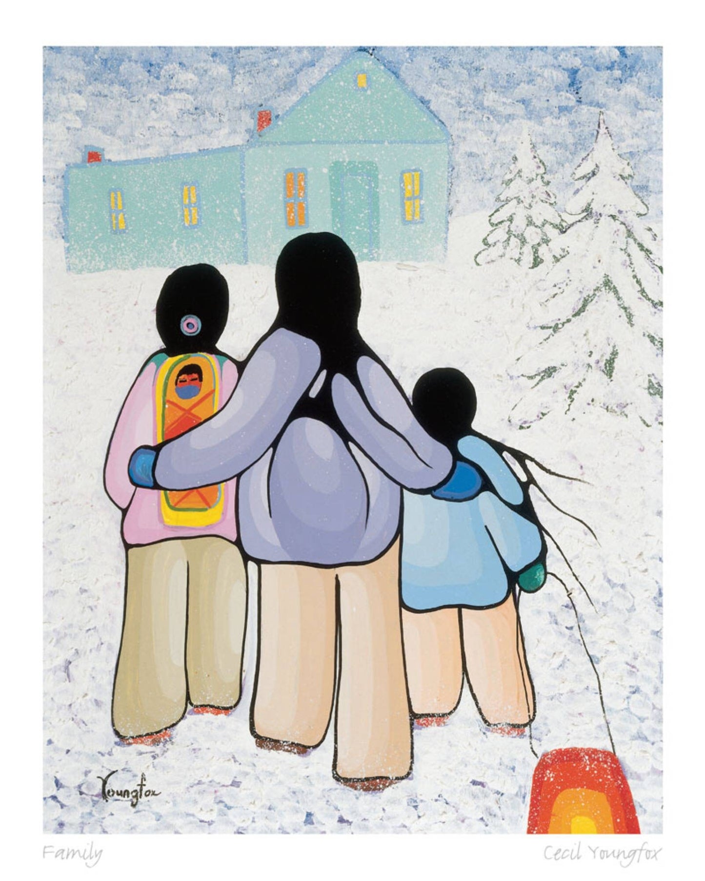 Family By Cecil Youngfox Framed Artcard, Indigenous Art