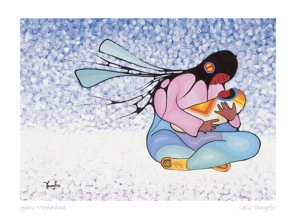 Joyous Motherhood By Cecil Youngfox Framed Artcard, Indigenous Art