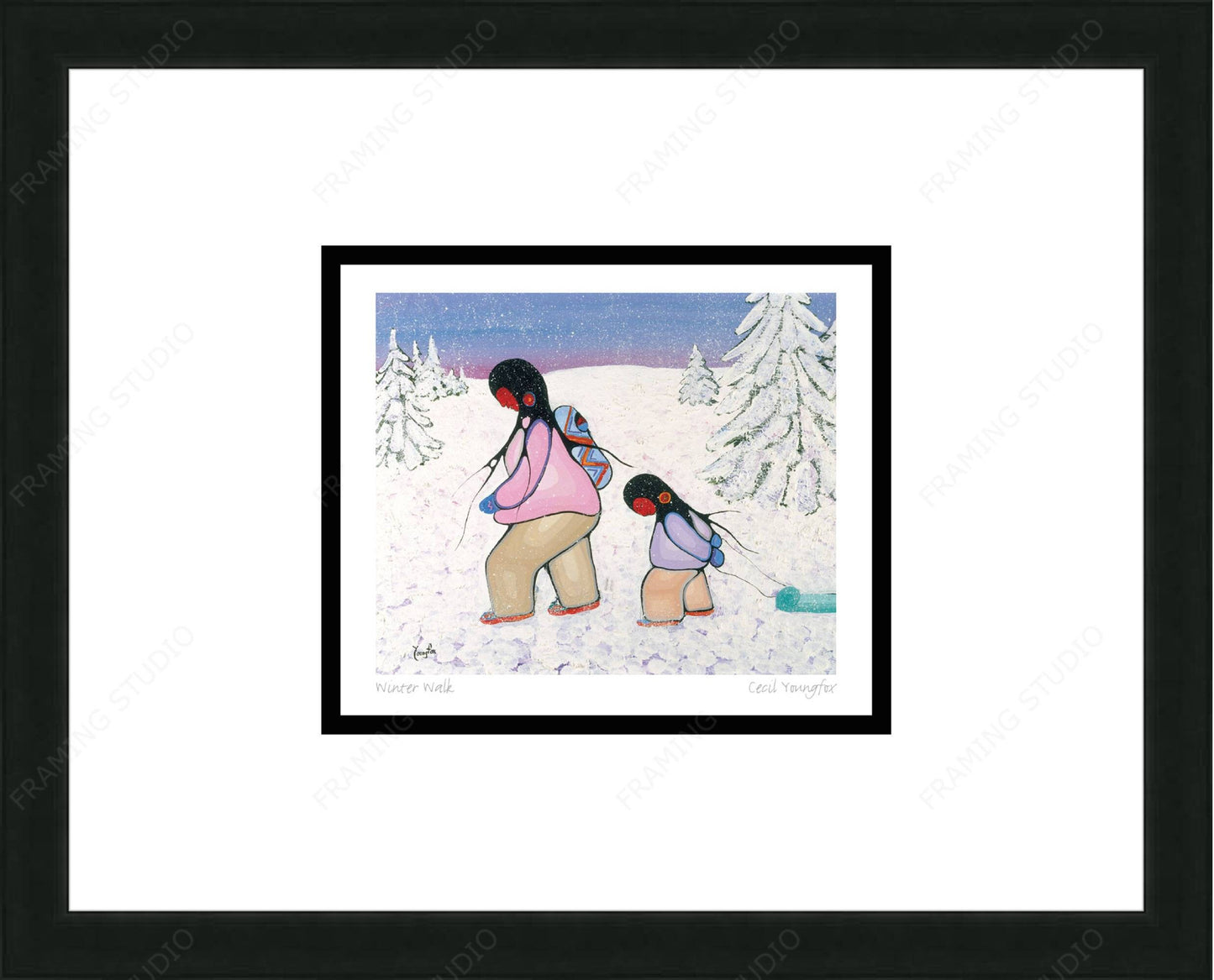 Winter Walk By Cecil Youngfox Framed Artcard, Indigenous Art