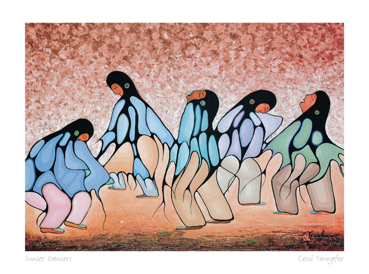 Sunset Dancers By Cecil Youngfox Framed Artcard, Indigenous Art