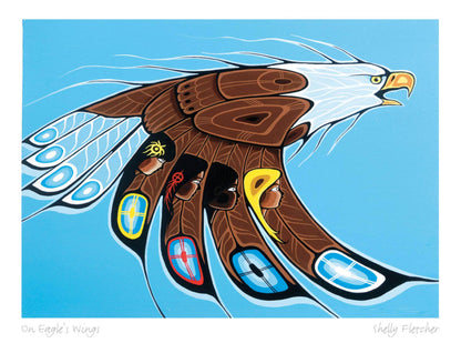 On Eagle’s Wings By Shelly Fletcher, Framed Artcard, Indigenous Art