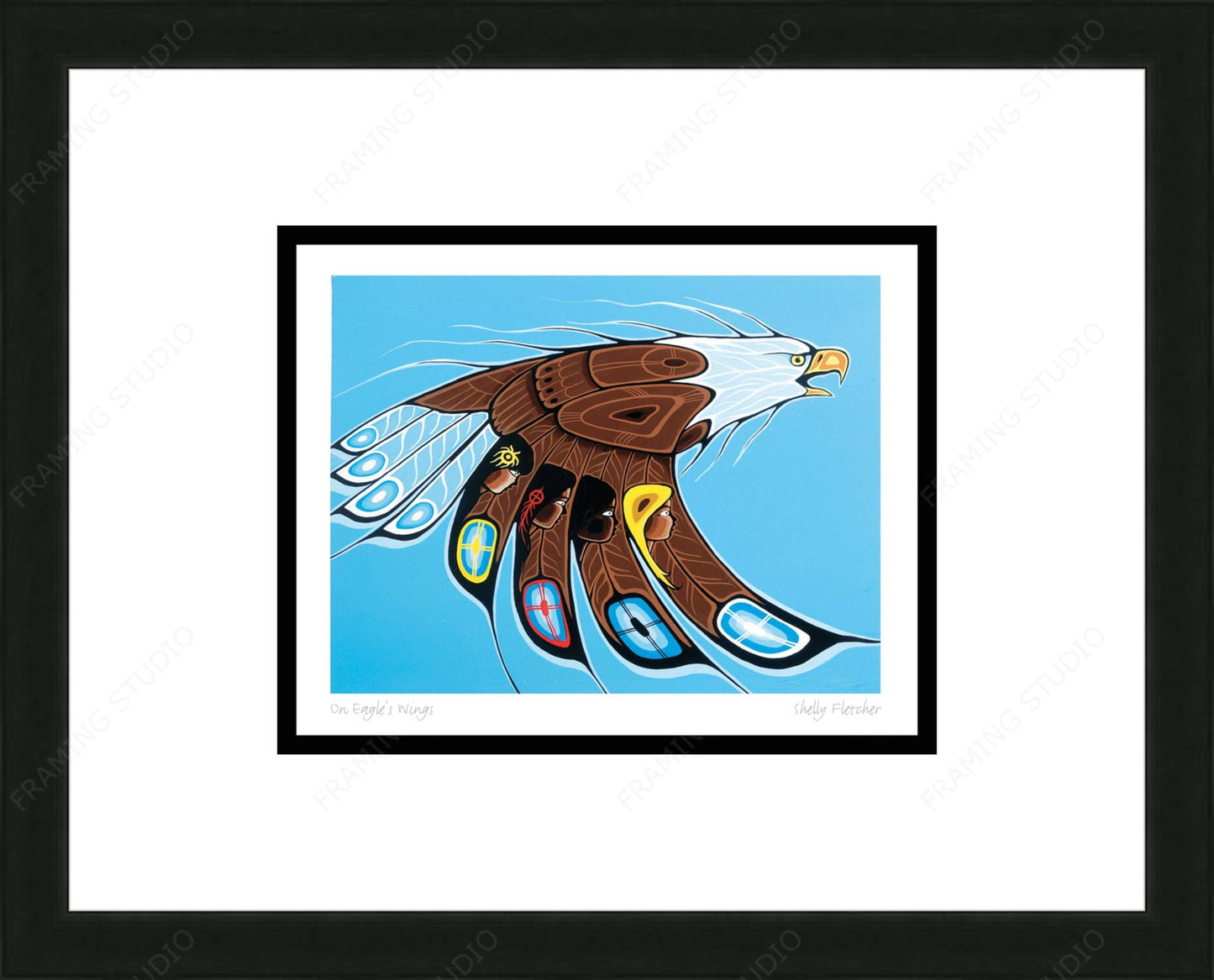 On Eagle’s Wings By Shelly Fletcher, Framed Artcard, Indigenous Art