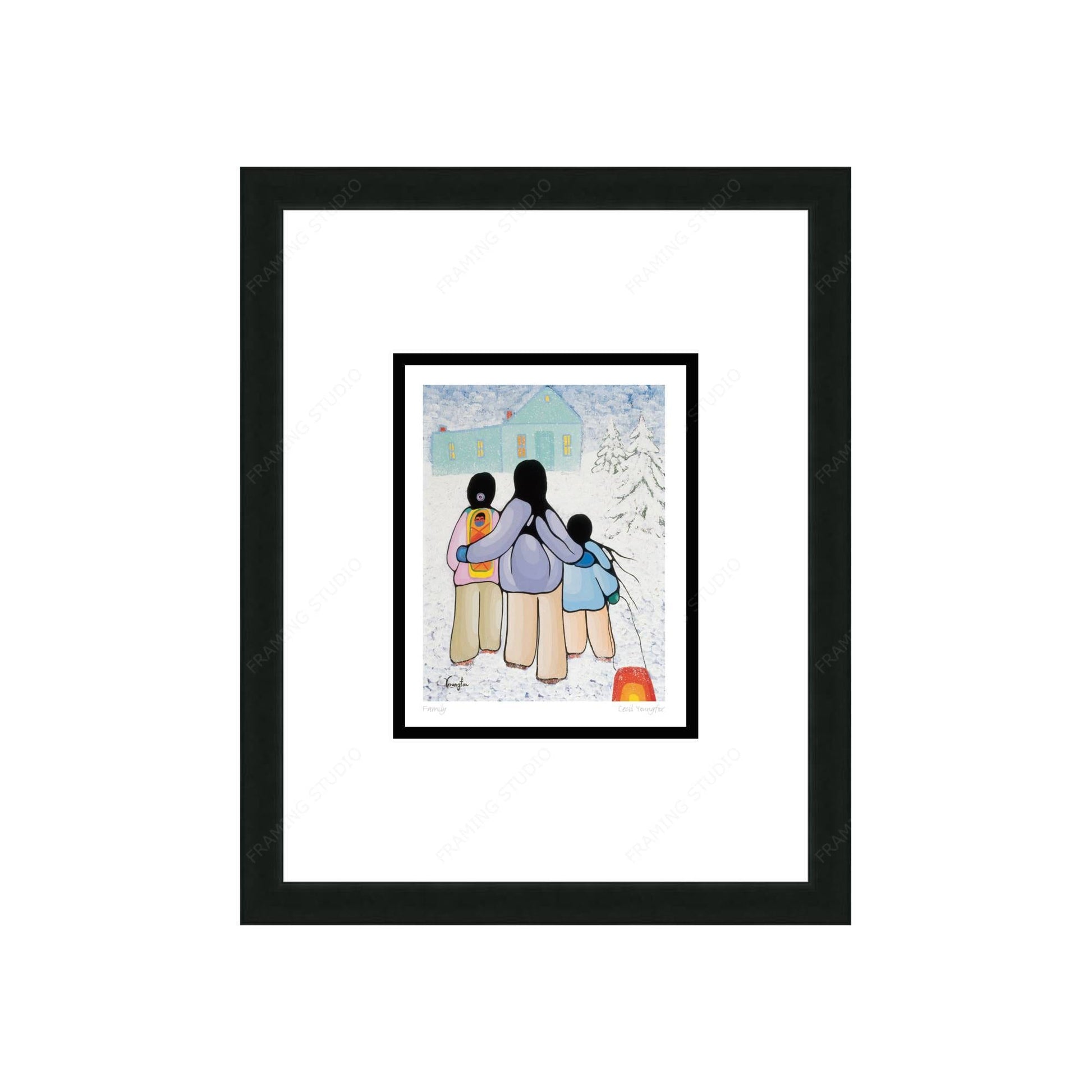 Family By Cecil Youngfox Framed Artcard, Indigenous Art