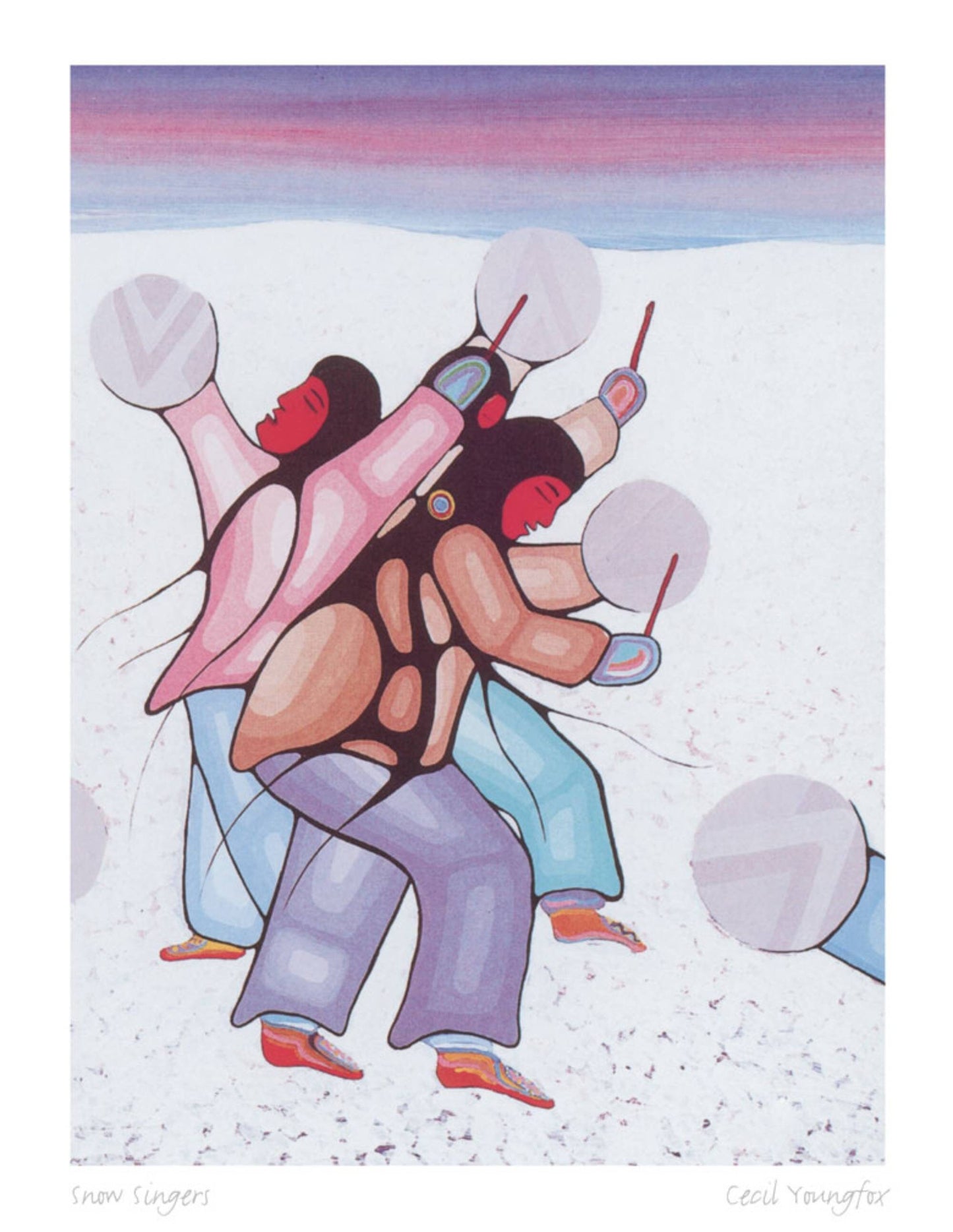 Snow Singers By Cecil Youngfox Framed Artcard, Indigenous Art