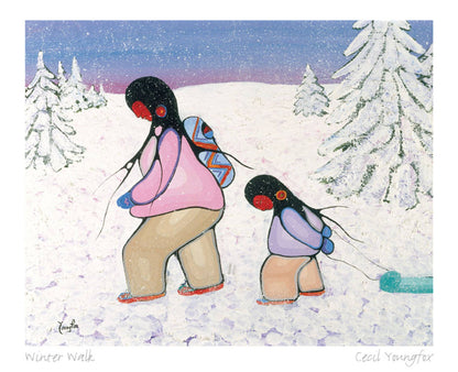 Winter Walk By Cecil Youngfox Framed Artcard, Indigenous Art