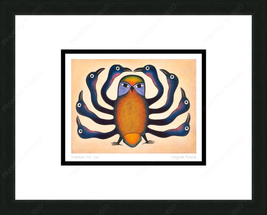 Guardian Owl, 1997 by Kenojuak Ashevak, Indigenous Inuit Art Card, Aboriginal Decor, Framed Art Card