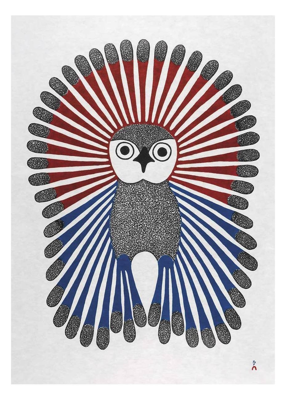 Vibrant Young Owl, 2001 by Kenojuak Ashevak, Indigenous Inuit Art Card, Aboriginal Decor, Framed Art Card