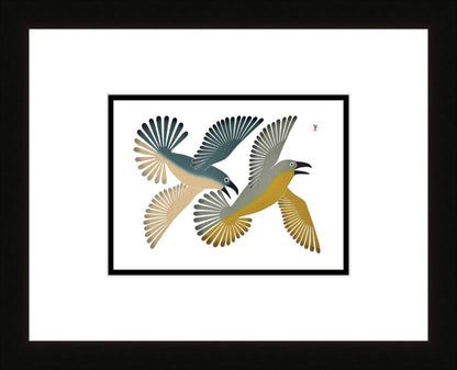 Dancing Ravens, 2003 (Stonecut And Stencil) by Kenojuak Ashevak, Indigenous Inuit Art Card, Aboriginal Decor, Framed Art Card, Cape Dorset