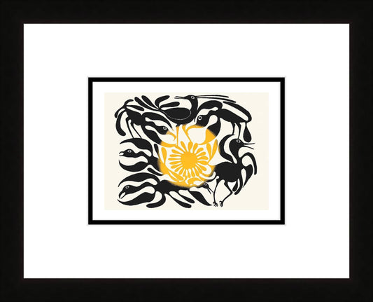 The Arrival Of The Sun, 1962, Stonecut by  Kenojuak Ashevak, Indigenous Inuit Art Card, Aboriginal Decor, Framed Art Card