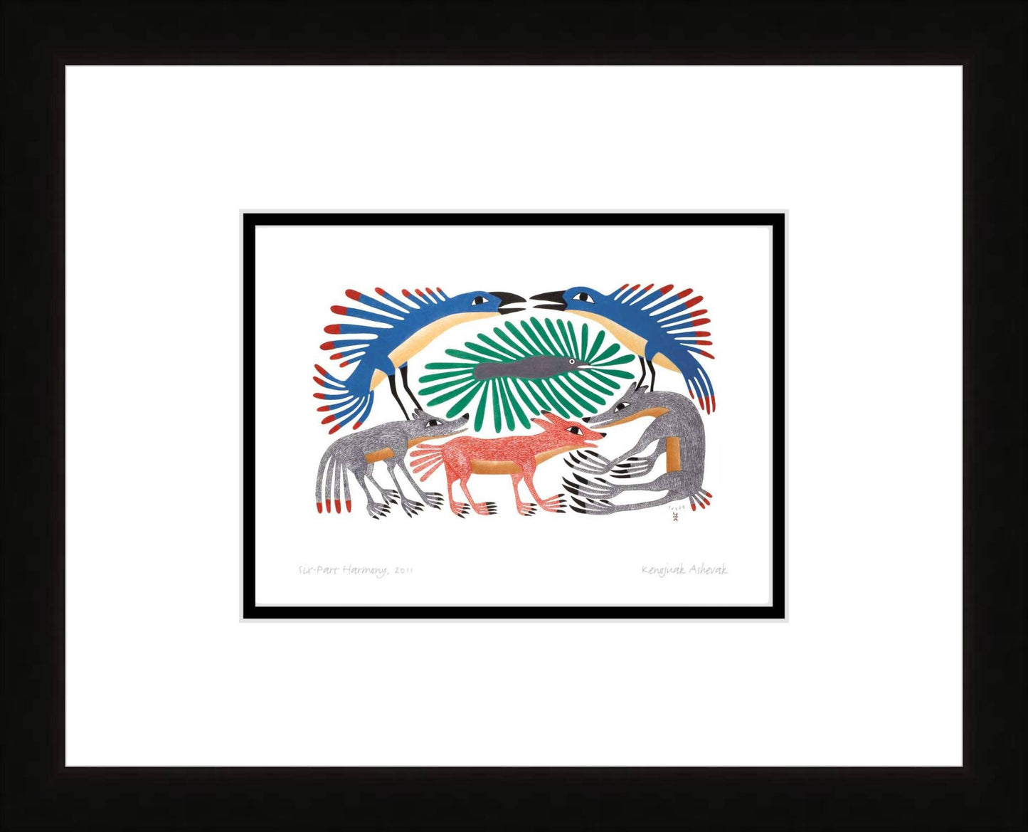 Six-Part Harmony, 2011 by Kenojuak Ashevak, Indigenous Inuit Art Card, Aboriginal Decor, Framed Art Card