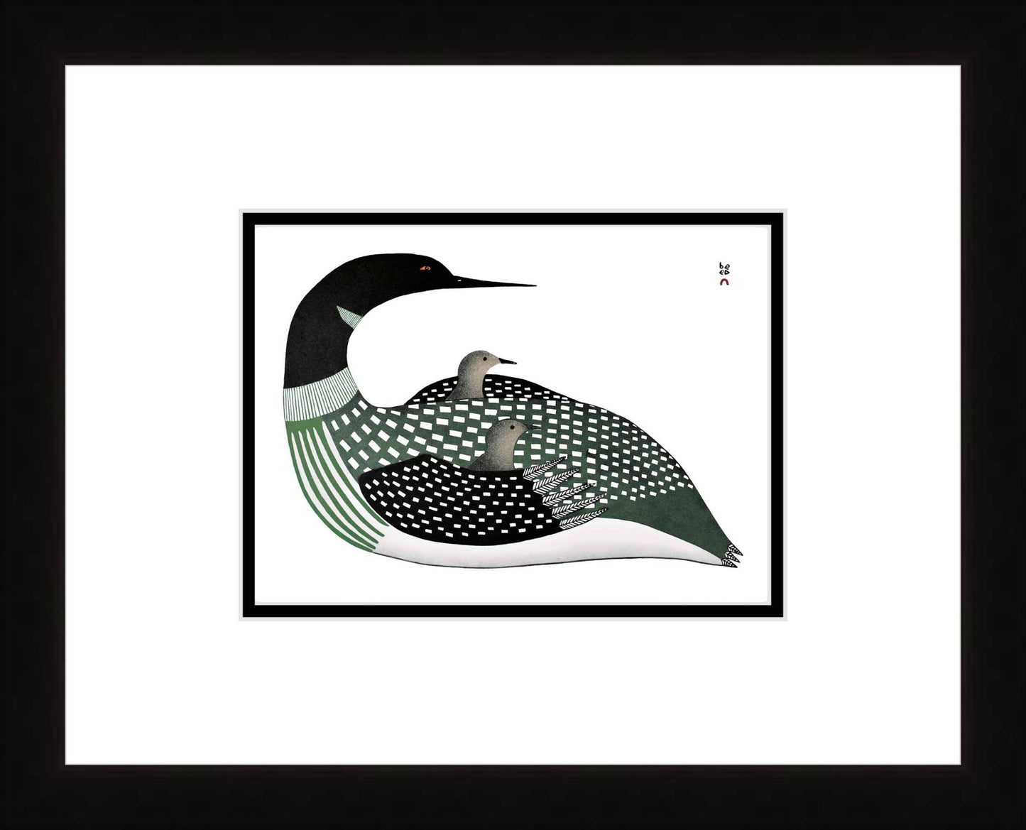 Cradled Loons, 2009 by Ningiukulu Teevee, Indigenous Inuit Art Card, Aboriginal Decor, Framed Art Card, Cape Dorset