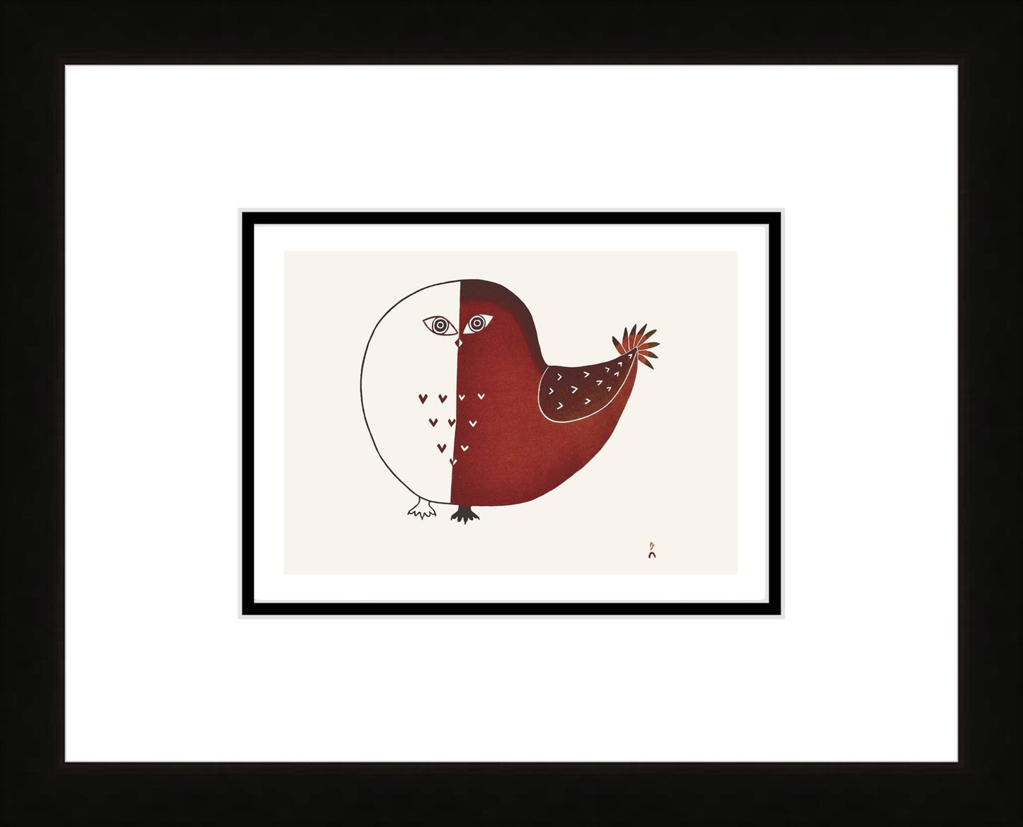 Owlet, 2006 by Ningiukulu Teevee, Indigenous Inuit Art Card, Aboriginal Decor, Framed Art Card