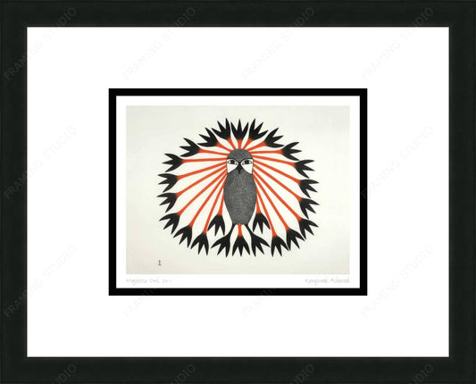 Majestic Owl, 2011 by Kenojuak Ashevak, Indigenous Inuit Art Card, Aboriginal Decor, Framed Art Card