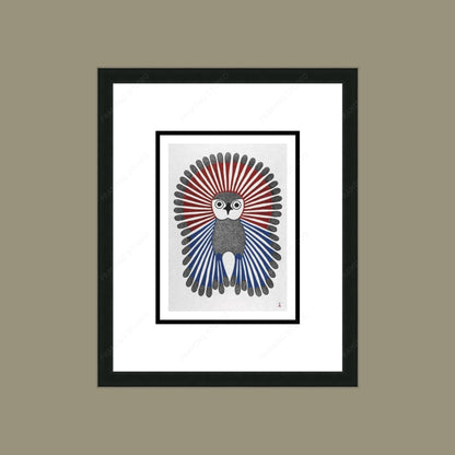 Vibrant Young Owl, 2001 by Kenojuak Ashevak, Indigenous Inuit Art Card, Aboriginal Decor, Framed Art Card